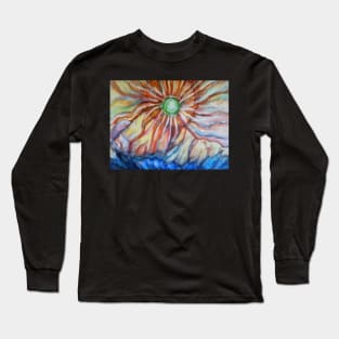 Trippy Sunflower Sun Over The Mountains Long Sleeve T-Shirt